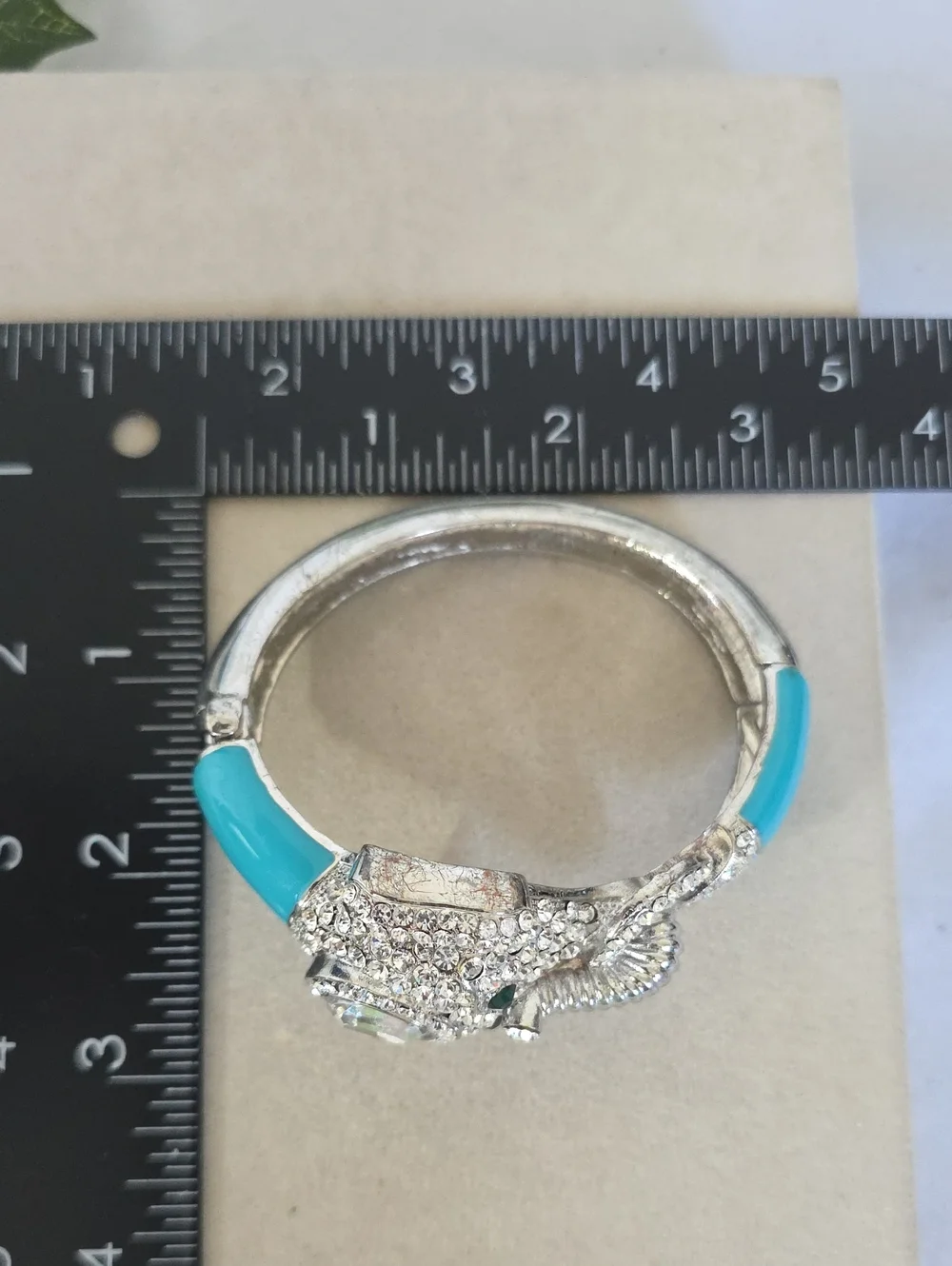 Dazzling Rhinestone Elephant Turquoise Enamel Clamper Statement Bracelet